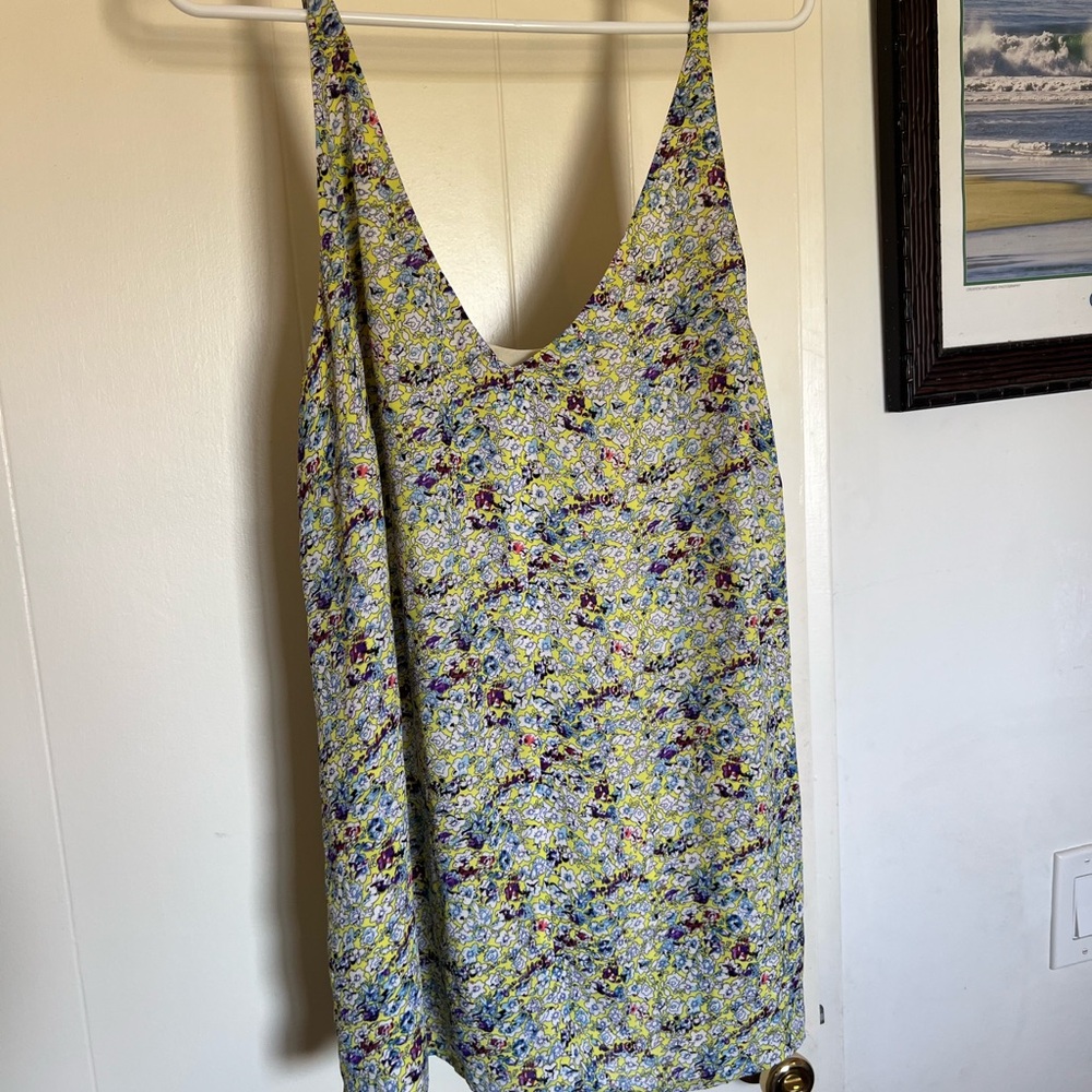 CAbi Yellow and Purple Floral V-Neck Top